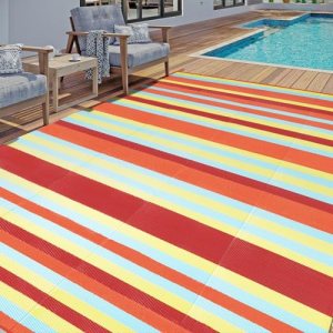 8×10 Colorful Stripe Waterproof Outdoor Rug for Patio
