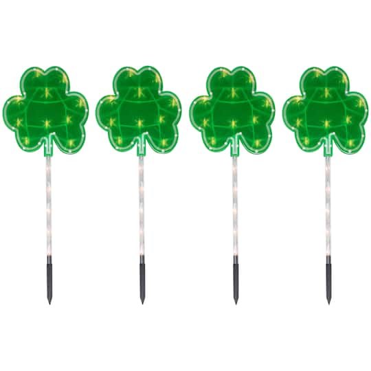 4ct Green St Patricks Day Shamrock Pathway Marker Lawn Stakes Clear Lights By Northlight | 24 x 10.5 x 1 | Michaels