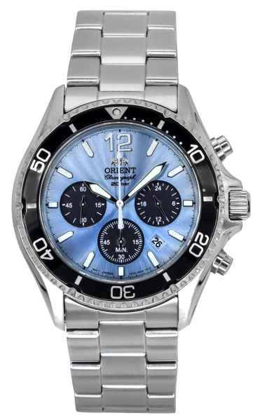 Orient - Sports Chronograph Stainless Steel Sky Dial Quartz Divers RA-TX0206L 200M Mens Watch - Blue