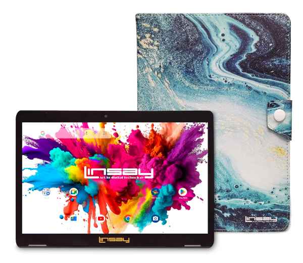 LINSAY - 10.1Octa Core 128GB Storage Android 15 Tablet with Ocean Marble Case - Blue