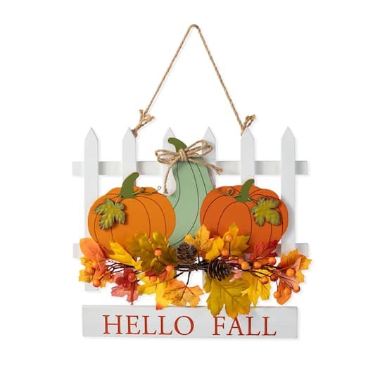 Glitzhome 14 Fall Wooden Patch with Floral Door Hanger in White | 14 x 2.5 x 12.75 | Michaels