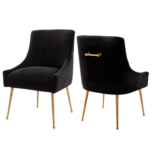 Boyel Living Black Velvet Dining Chair with Pulling Handle and Adjustable Foot Nails(Set of 2) | HFSN-700BLACK