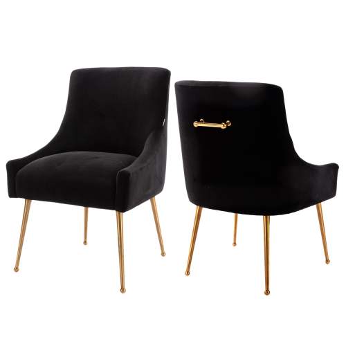 Boyel Living Black Velvet Dining Chair with Pulling Handle and Adjustable Foot Nails(Set of 2) | HFSN-700BLACK