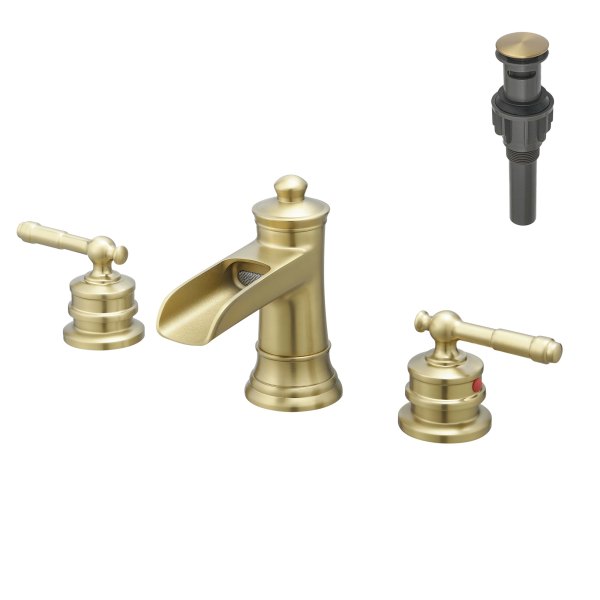 Boyel Living Classic 8 Inch Widespread Double Handle Brass Bathroom Faucet with Pop Up Drain and Water Supply Hoses in Brushed Gold one_size