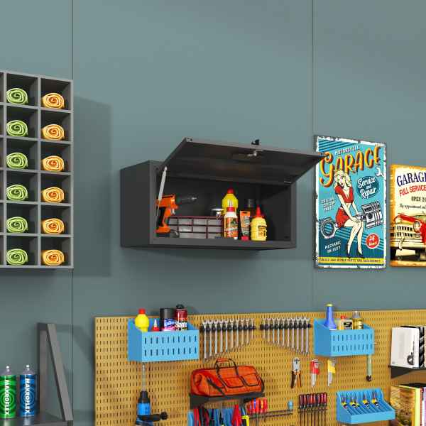 GDFStudio Melora Heavy Duty Steel Wall Mounted Tool Storage Cabinet Organizer-Black one_size | 352297
