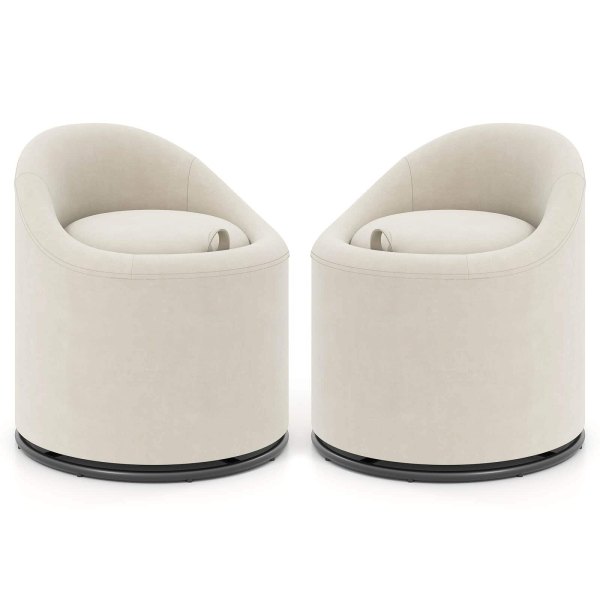 Costway - 2 PCS Barrel Chair with Storage 360 Swivel Upholstered Vanity Chair & Backrest - Beige