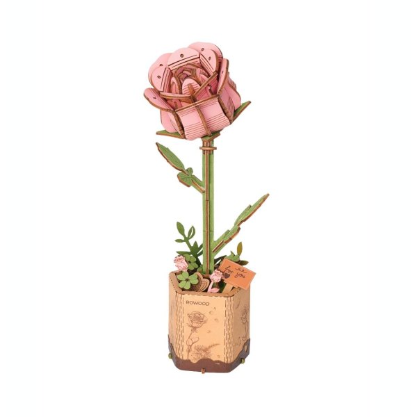 3D Puzzle - DIY 3D Wood Puzzle Pink Rose 104pcs