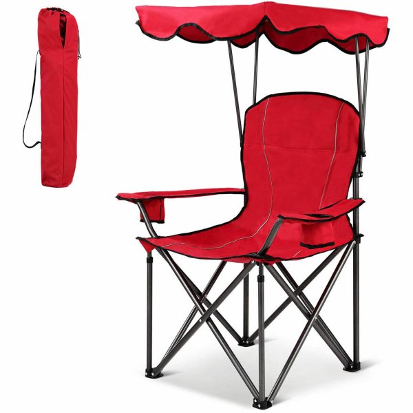 Gymax - Folding Canopy Camping Chair Portable Beach Chair w/ Carrying Bag - Red