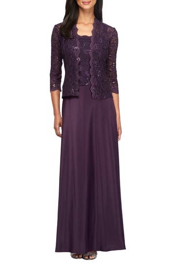 Alex Evenings Lace Gown in Eggplant at Nordstrom Rack, Size
