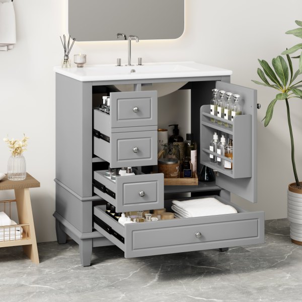 Freestanding Single Sink Bathroom Vanity with White Ceramic Top Assembly Drawers one_size