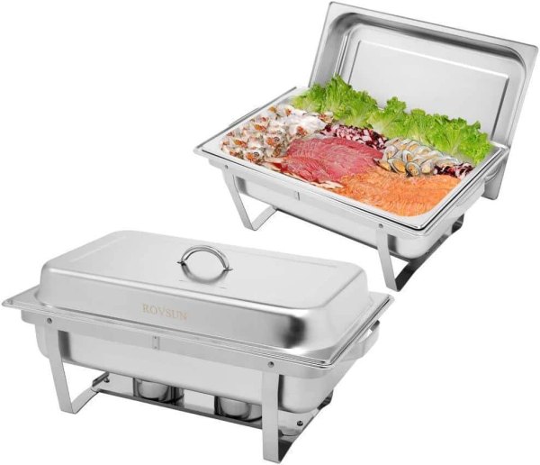 Winado - 2 Pack 8 Qt Chafing Dishes Buffet Set with Food Pan, Water Pan, Fuel Holder, Folding Frame Stand for Banquets Breakfast - Silver