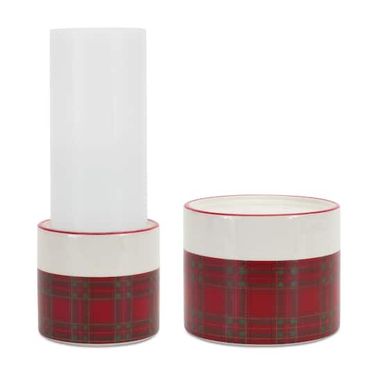 Ceramic Plaid Candle Holder Set, 3.5 & 4 By Melrose | Michaels