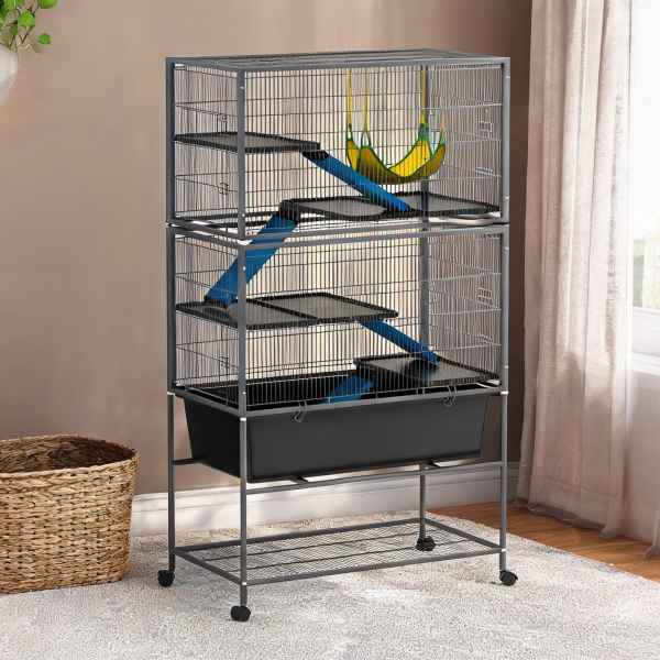 SunJet Dark Gray 34.6 x 18.9 x 59.3 in Hamster Hutches and Cages with Storage Shelving | EMTS1ZRNUKRQ