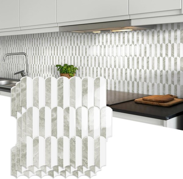 MaseiKar Peel and Stick Kitchen Backsplash Tiles 10 Waterproof Self Adhesive Wall Tile for Kitchen Bathroom