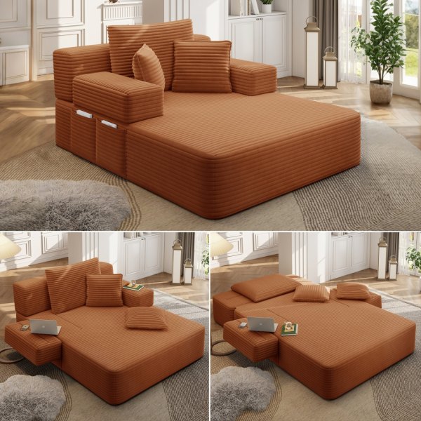 CHITA Natural Gaming Convertible Sofa Bed Storage Chaise Pillows Pocket Coil one_size | BBEDSA-31