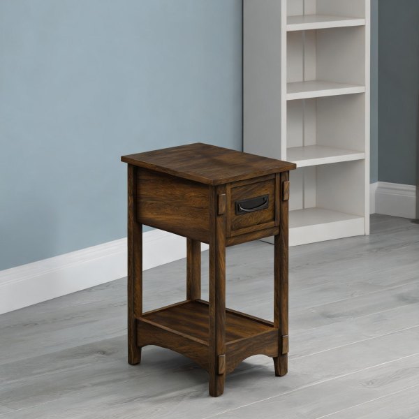 SunJet Walnut MDF Table with Drawer Shelf and Drawers 11.8 x 21.8 x 24.2 in for Bedroom | 2QJXJUZFQLXX