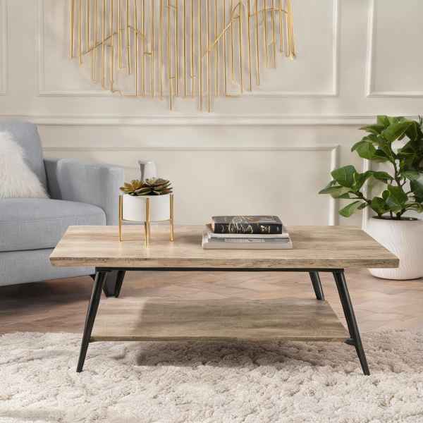 Watnature Rectangular Two-Tier Coffee Table Slate Gray MDF with Steel Frame 43.25-Inch Low Profile one_size | 5LYS8M1D4K5P