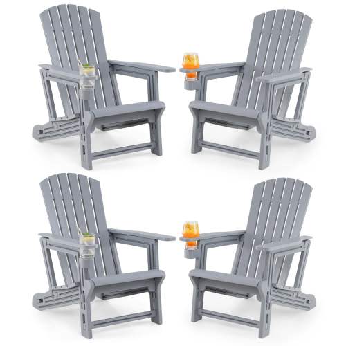 Costway – 4 PCS HDPE Adirondack Chairs with Realistic Wood Grain, Extended Backrest – Blue