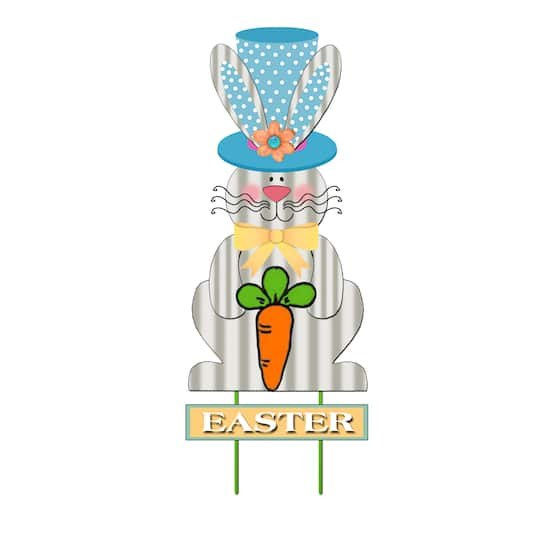 31.5 Metal Welcome Easter Bunny with Blue Hat Garden Stake By Worth Imports | Michaels