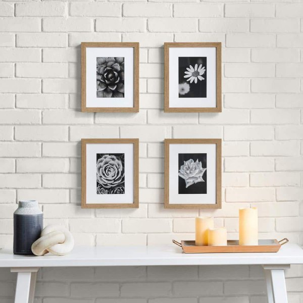 8 in. x 10 in. Ash Gallery Wall Picture Frames White Matted to 5 in. x 7 in. (Set of 4)
