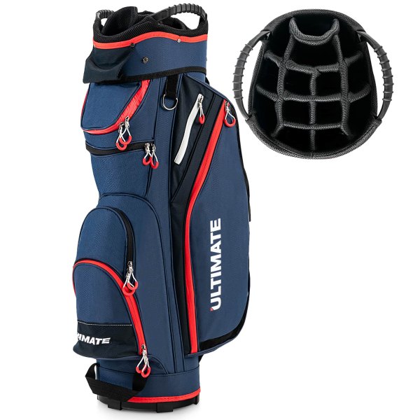 Gymax - 9.5 Golf Cart Bag w/14 Divider Rain Hood Cooler Bag 8 Pockets - Navy