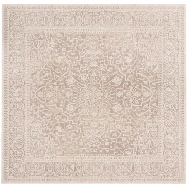 Reflection Beige/Cream 12 ft. x 12 ft. Distressed Floral Square Area Rug