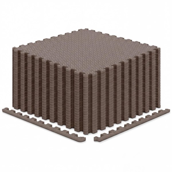 Costway - 24 Tiles 25 x 25 Puzzle Exercise Mat with Borders for Home Gym Playroom 104 sq.ft - Brown