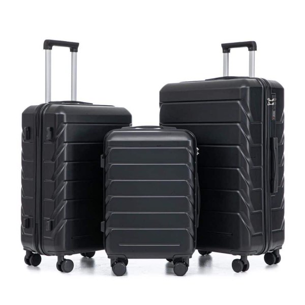 3-Pieces Black ABS Plastic Luggage Set with Combination Lock and ABS Spinner Wheel