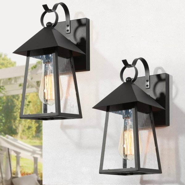 2-Pack Modern Industrial Bathroom Wall Light 1-Light Black Rectangle Wall Sconce with Clear Glass Shade