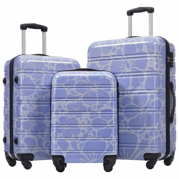 3 Bags 3-Piece Blue ABS+PC Hardshell Spinner Luggage Set with TSA Lock, Side Bumper Feet, Reinforced Grip Handle