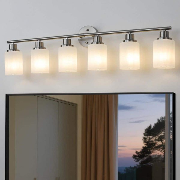in. 6-Light Bathroom Vanity Light Fixture with Frosted Glass Shades