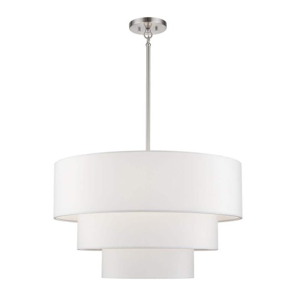 Manorwood 5-Light Brushed Nickel Chandelier with Off-White Fabric Shade