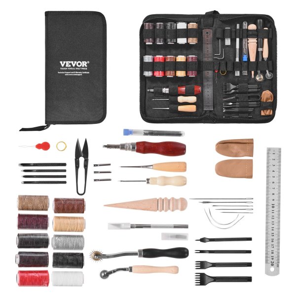 VEVOR - Leather Working Tools Kit, 38 PCS Leather Craft Tools with Portable Canvas Storage Bag - Black