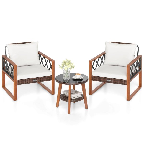 Costway 3 PCS Patio PE Wicker Furniture Set with Cushions