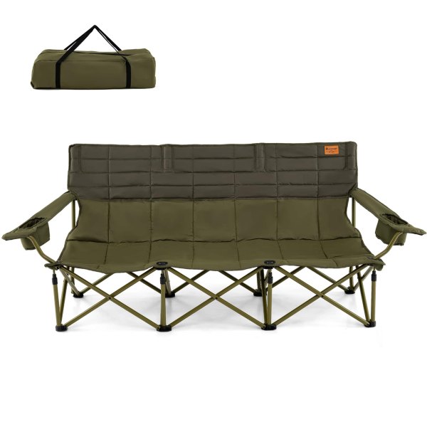 Costway - Oversized 3 Person Camping Chair Portable Folding Camp Couch with Adjustable Armrests - Green