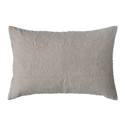 Storied Home 24 Inches Cotton Lumbar Pillow with Embroidered Paisley Pattern in Cream at Nordstrom
