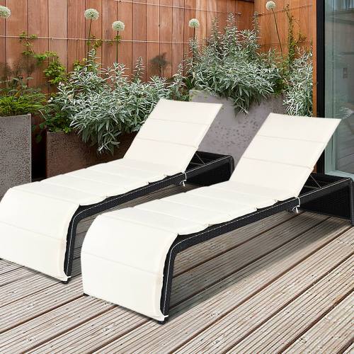 Gymax – 2PCS Cushioned Patio Rattan Chaise Lounge Chair Recliner w/ Adjustable Height – Black