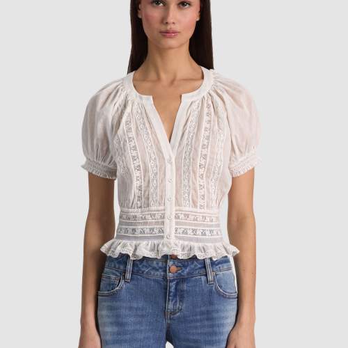 Kathryn Lace Trim Blouse Deep Denim Blue/Vanilla