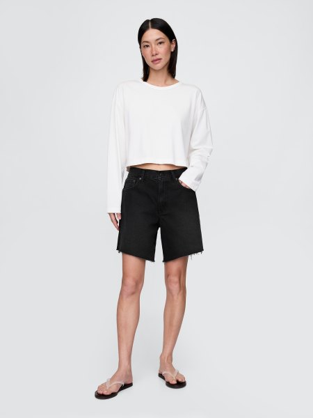 8 Mid Rise Loose Denim Bermuda Shorts