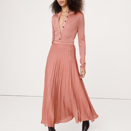 Pleated Metallic Sweater Skirt