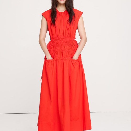 Smocked Cotton Poplin Maxi Dress with Open Back