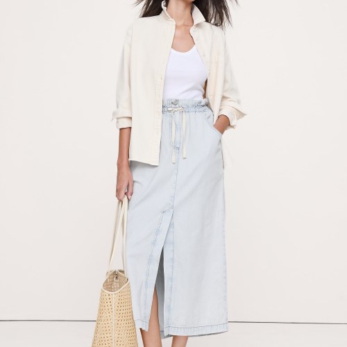 Denim Paperbag Midi Skirt