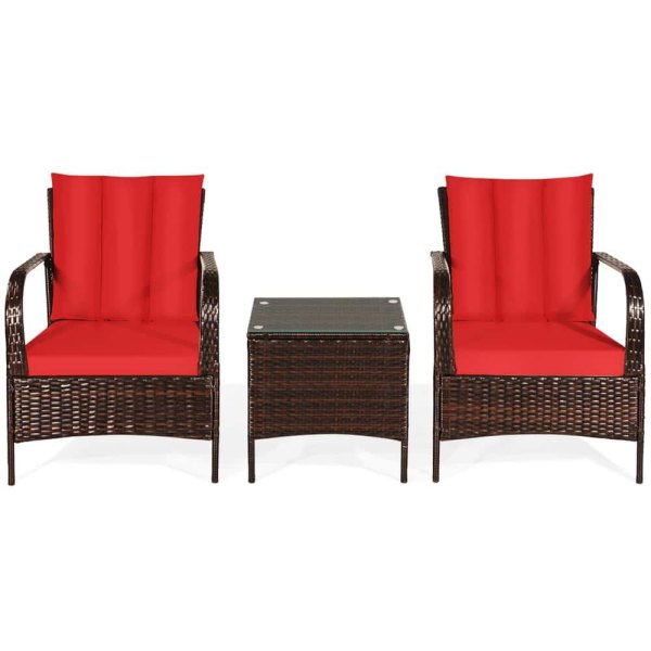 Rattan Wicker Patio Conversation Set with Cushions