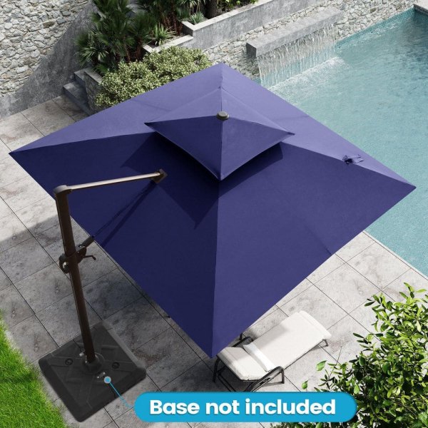 10 ft. x 10 ft. Tiltable Patio Cantilever Umbrella in Navy Blue Double Top Outdoor Offset Umbrella with Cross Stand