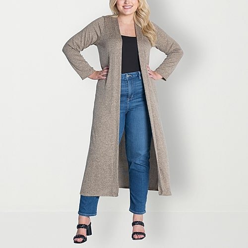 24seven Comfort Apparel Womens Long Sleeve Open Front Plus Cardigan