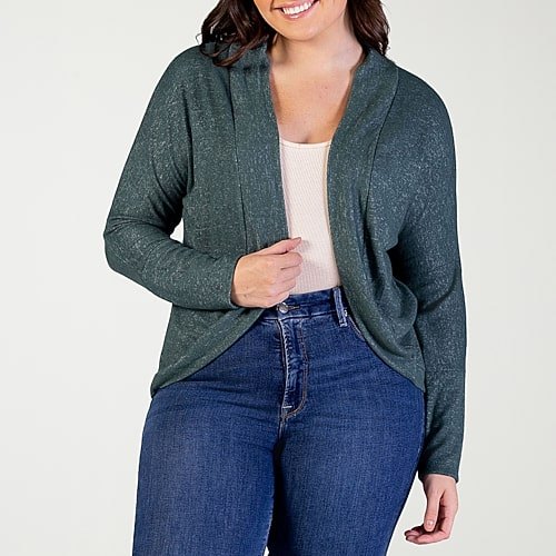 24seven Comfort Apparel Womens Long Sleeve Shrug Green