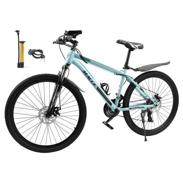 Topteng - 27.5 Mountain Bike for Adults - 27 Speed, Double Disc Brake, Full Suspension, High-Carbon Steel Frame, Green - Black&Green