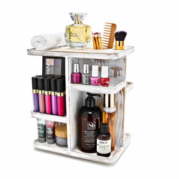 Sorbus - 360 Makeup Organizer - Bamboo Wood Make Up Storage Carousel for Cosmetics, Skin Care Rotating Makeup Organizer - Gray