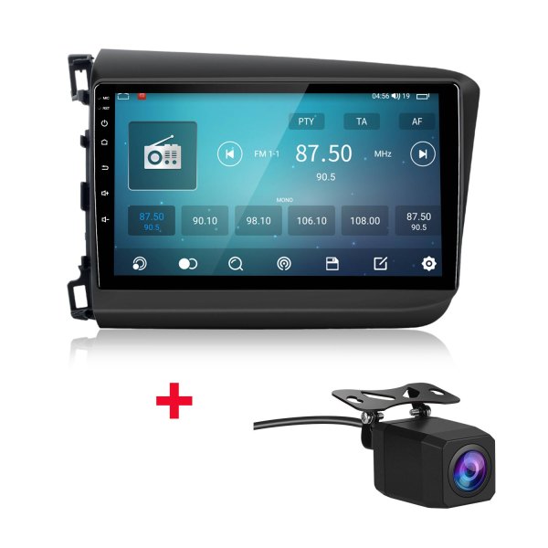 Junsun - Backup Camera 8Core 4+64GB Android15 Carplay Car Stereo Radio For Honda Civic 2012-2015 GPS Navi WiFi RDS DSP SWC BT FM - Black