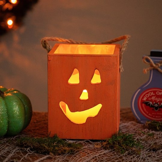 Orange Wood Jack-O-Lantern Halloween Candle Lantern By Northlight | x 5 x 5 | Michaels